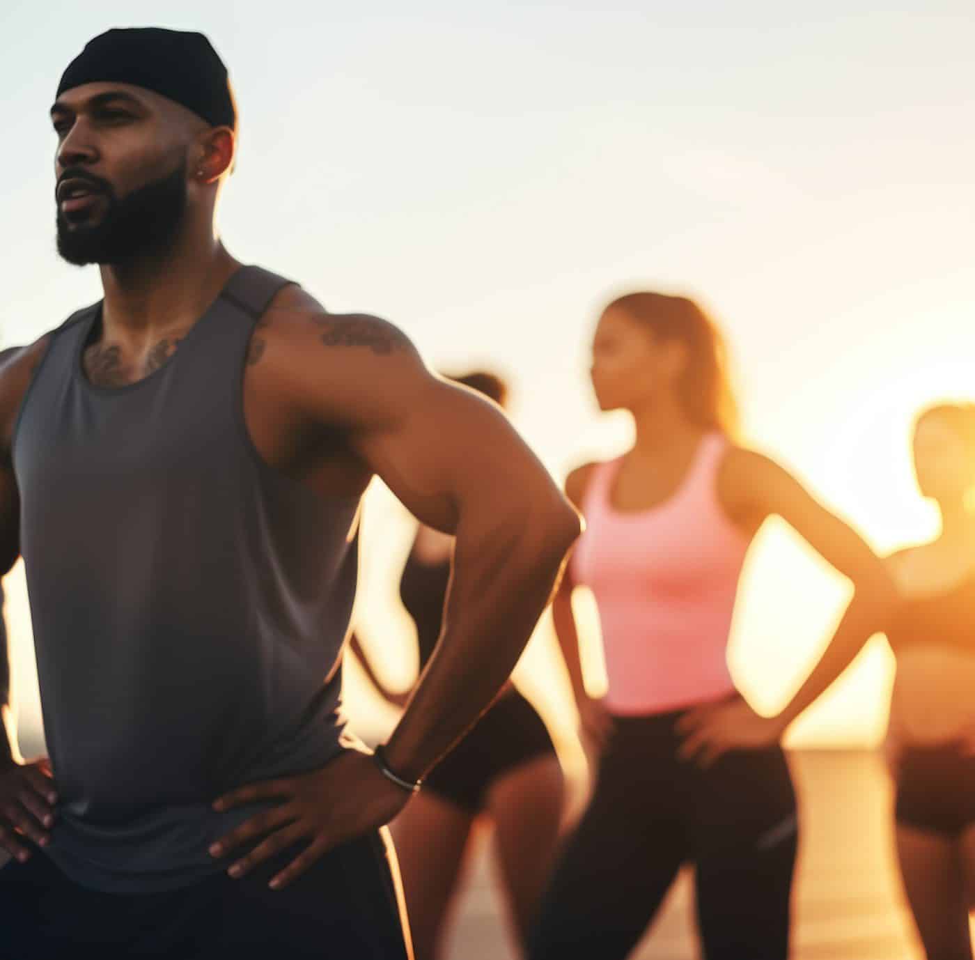 Personal trainer insurance: a trainer leading an outdoor group session